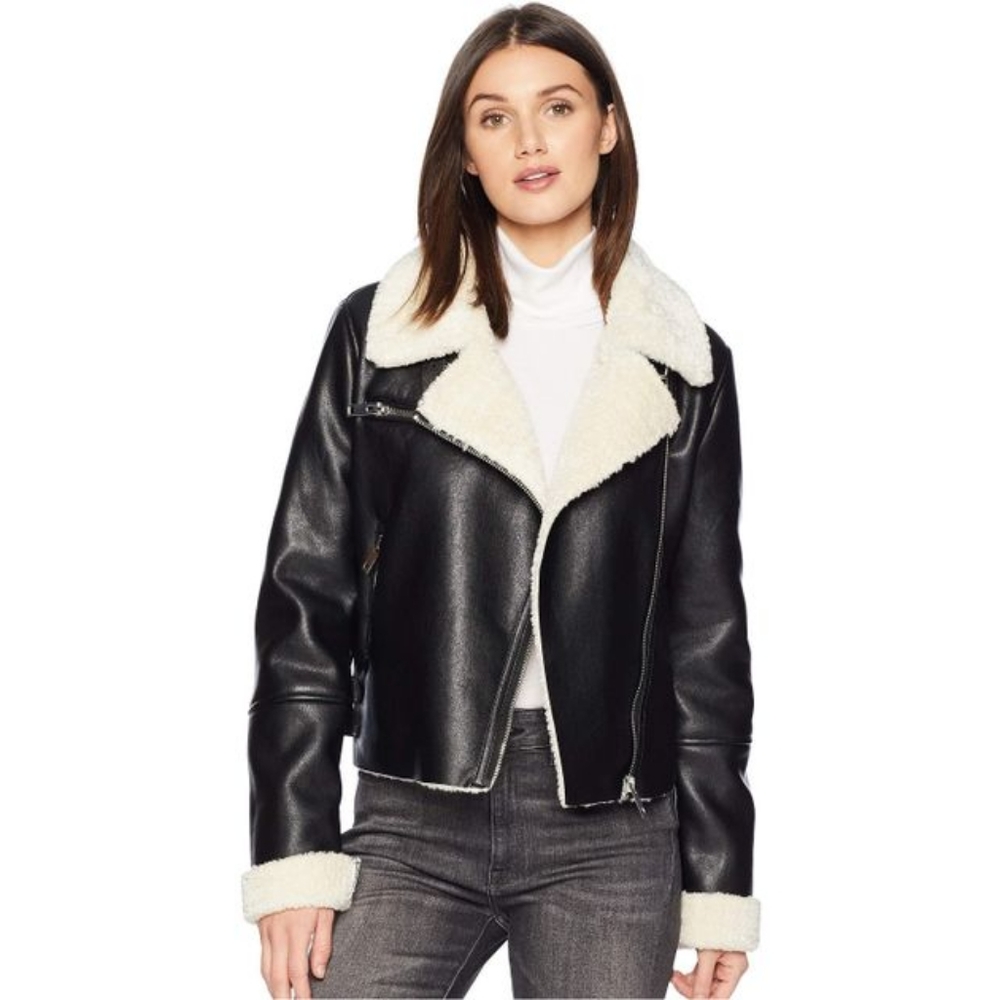 SALE!✨ NWT LEATHER MOTO SHERPA JACKET BLANK NYC XS